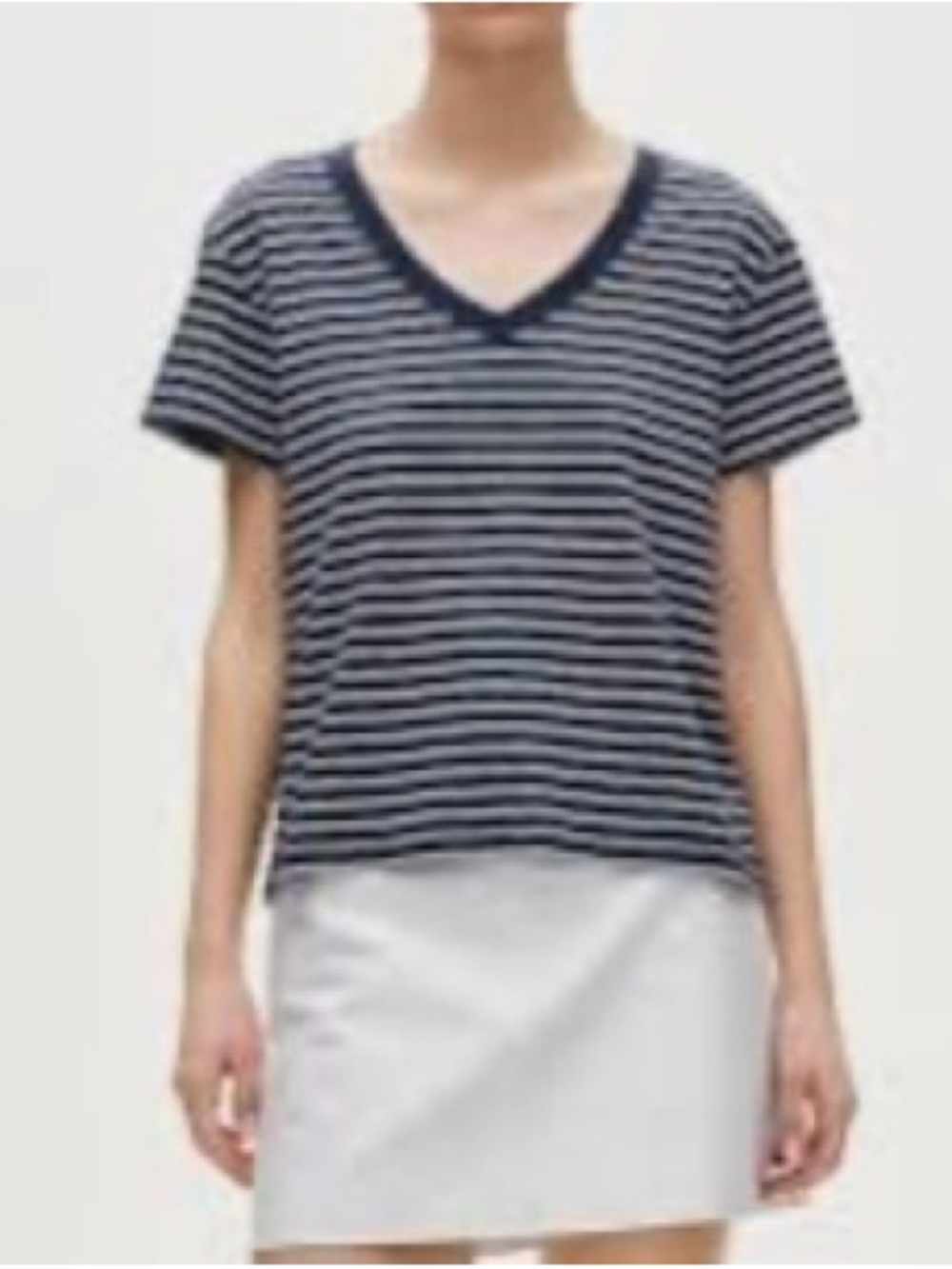 J Crew New vintage jersey relaxed V-neck T-shirt in stripe short sleeve navy